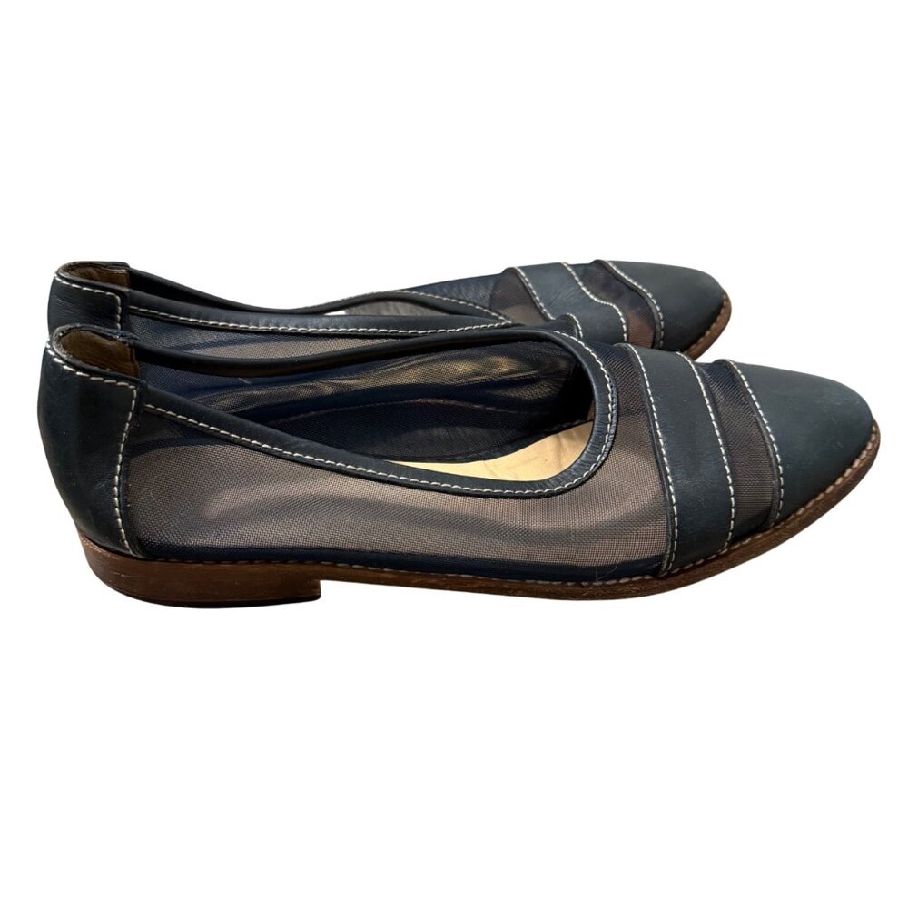 Gucci Mesh Navy Blue Leather Slip On Ballet Flats Womens Size 38/39 - Picture 2 of 10